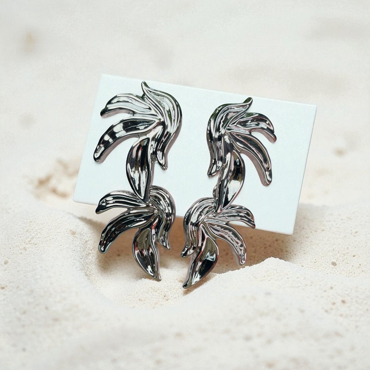 Molten Silver Palm Leaf Earrings