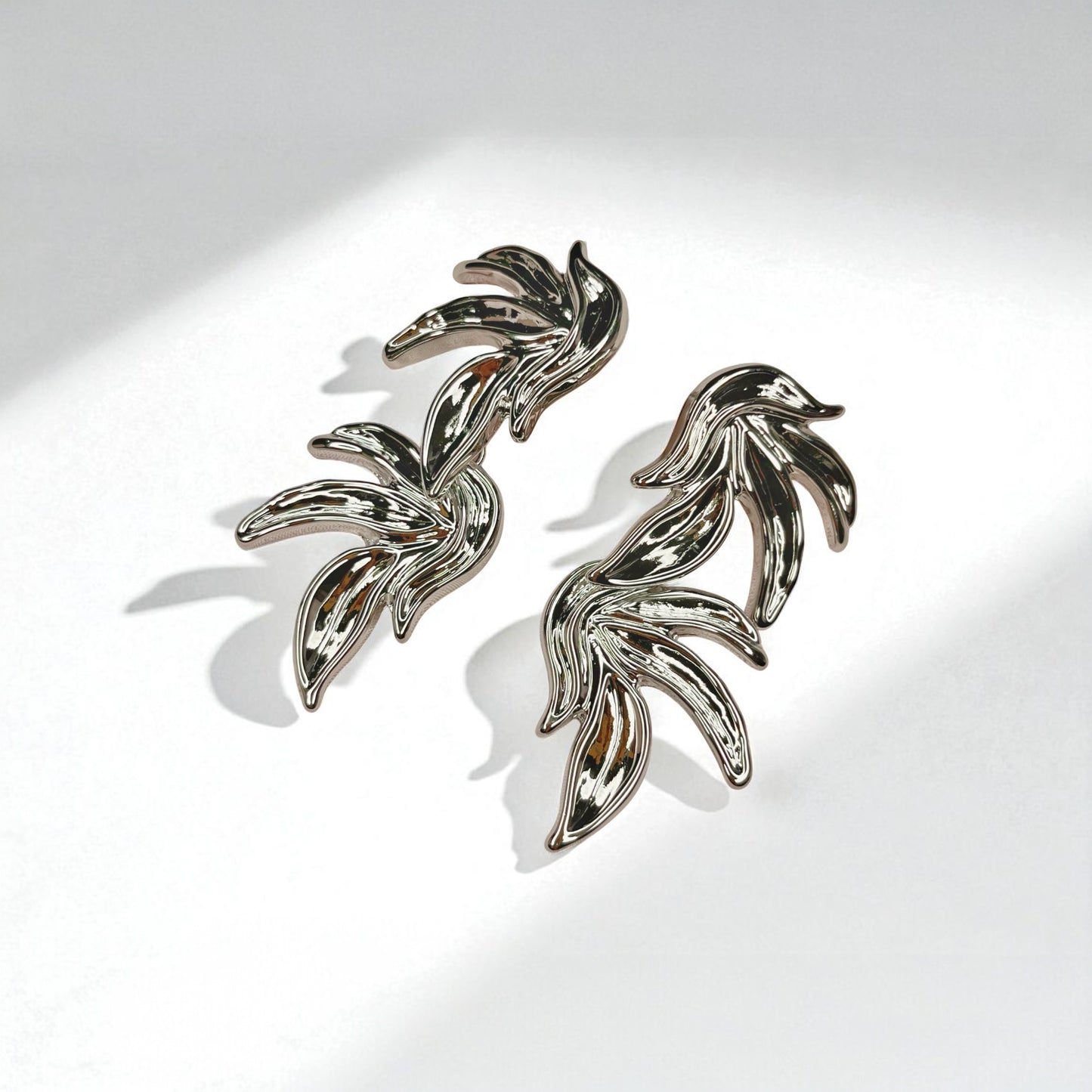 Molten Silver Palm Leaf Earrings