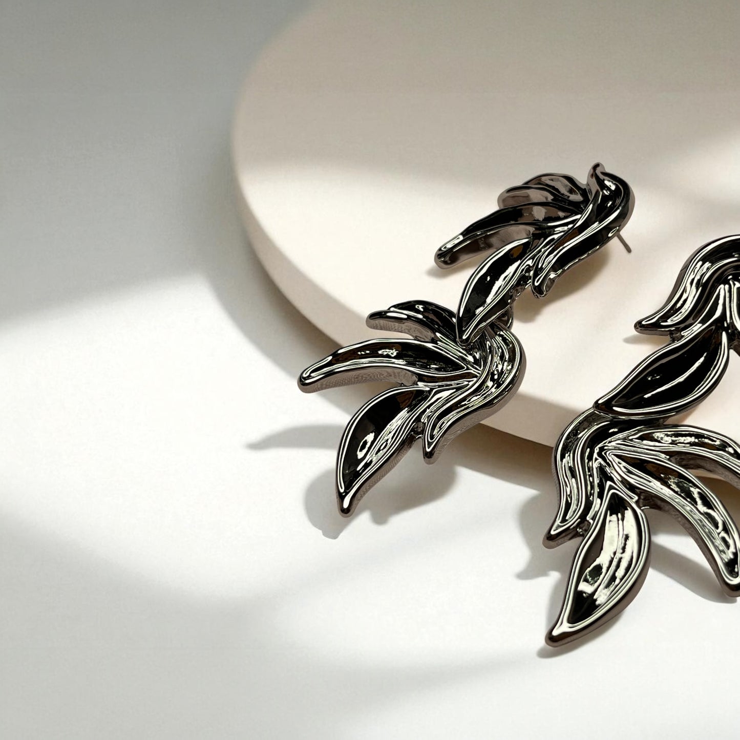 Molten Silver Palm Leaf Earrings