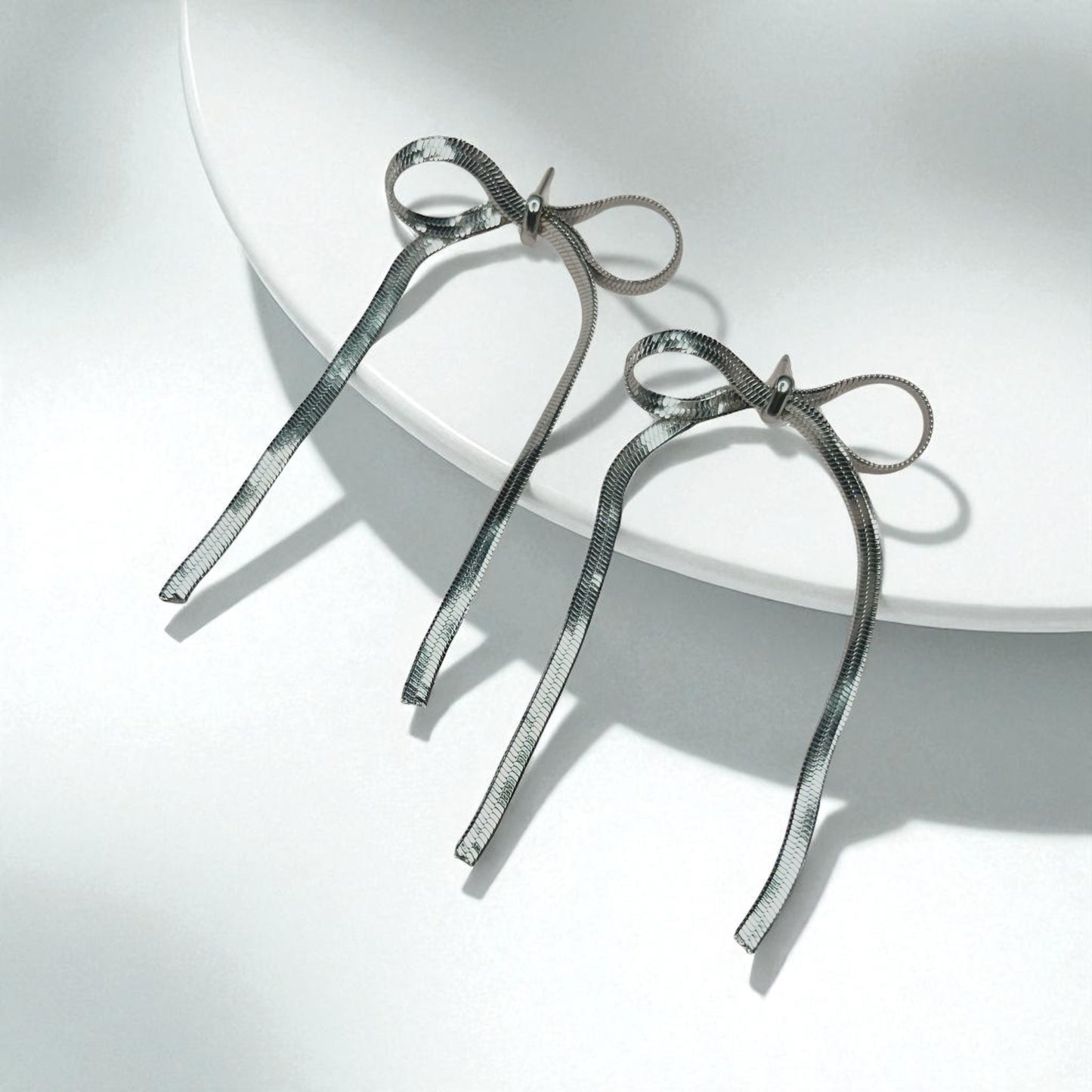 Silver Ribbon Bow Earrings