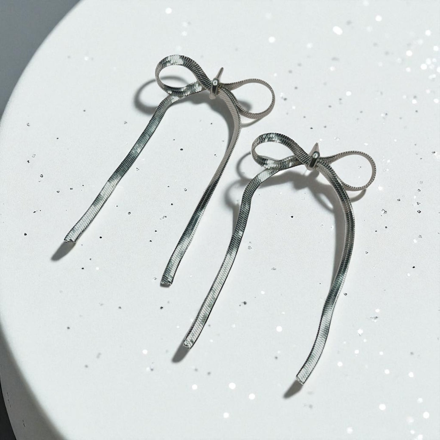 Silver Ribbon Bow Earrings