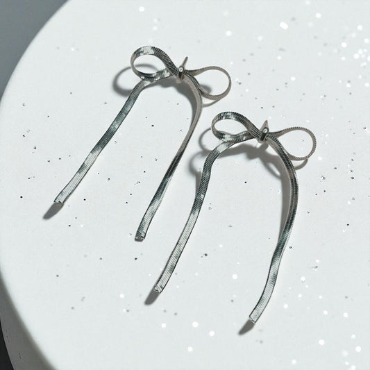 Silver Ribbon Bow Earrings