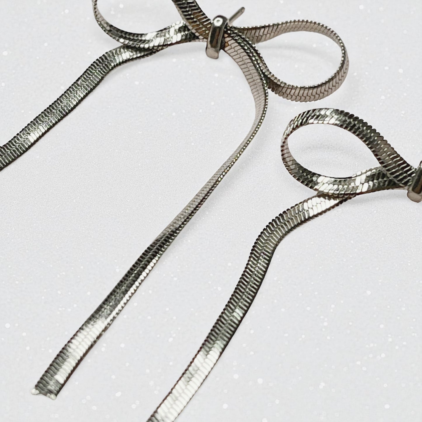 Silver Ribbon Bow Earrings